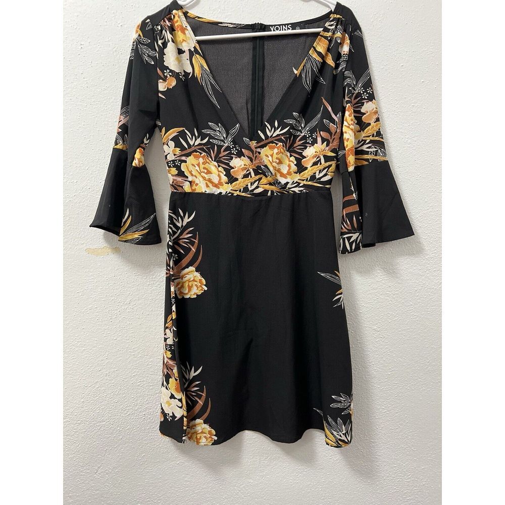 Yoins  Black Random Floral Print‎  Dress Size XS